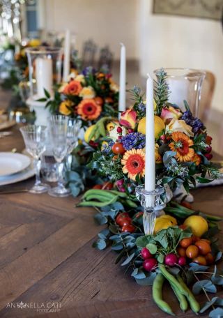 Flower arrangements for an event in a Tuscan Villa